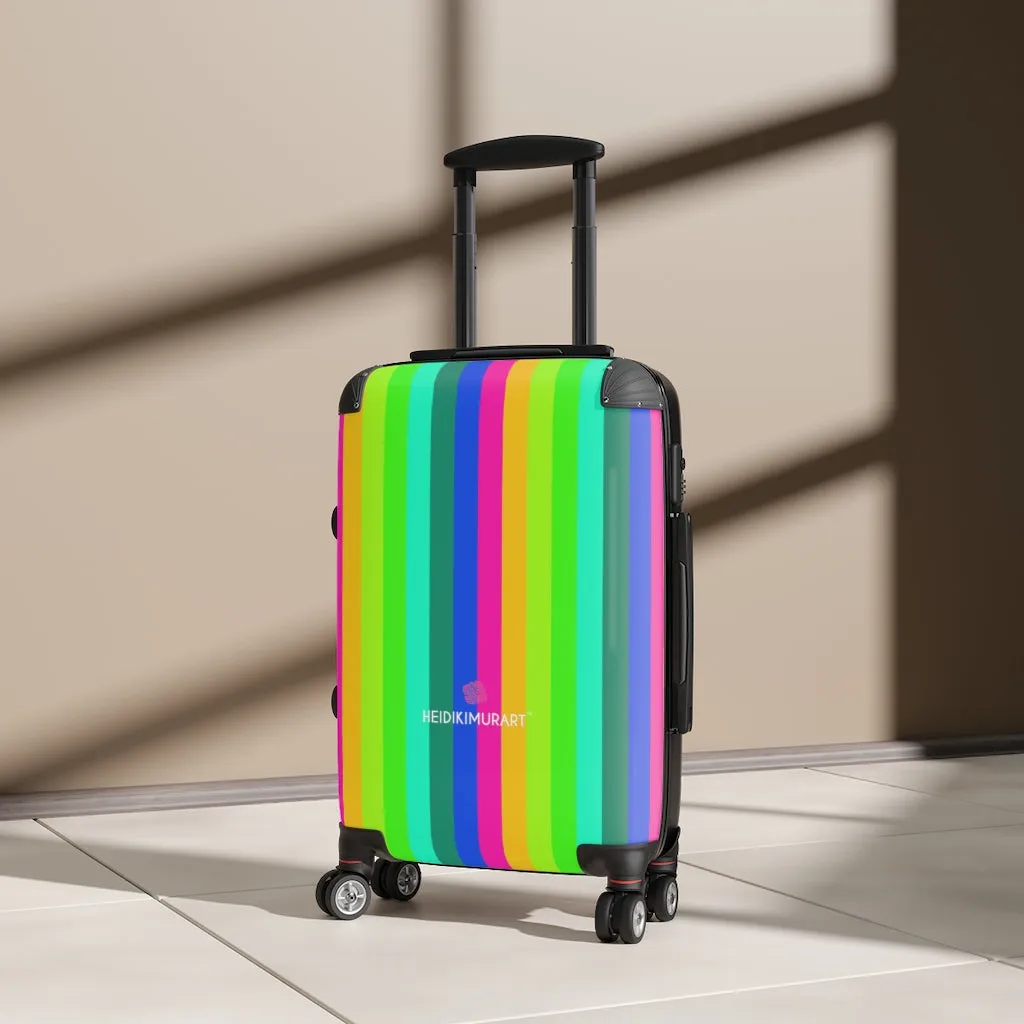 Striped Rainbow Colorful Cabin Suitcase, Vertical Striped Gay Pride Small Carry On Luggage For Men or Women