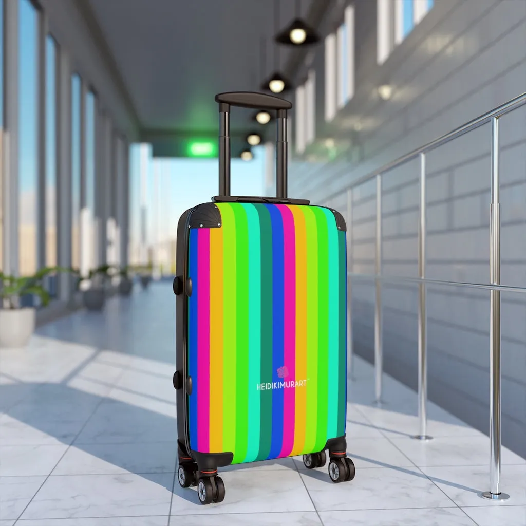 Striped Rainbow Colorful Cabin Suitcase, Vertical Striped Gay Pride Small Carry On Luggage For Men or Women