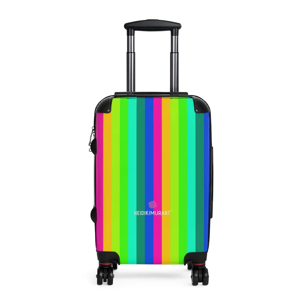 Striped Rainbow Colorful Cabin Suitcase, Vertical Striped Gay Pride Small Carry On Luggage For Men or Women