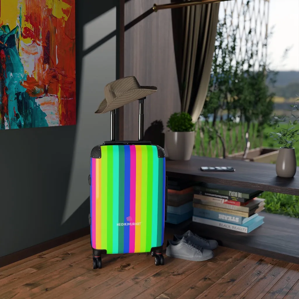 Striped Rainbow Colorful Cabin Suitcase, Vertical Striped Gay Pride Small Carry On Luggage For Men or Women