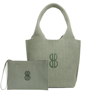 Sutton City Tote - Sage Stripe Monogram - Medium