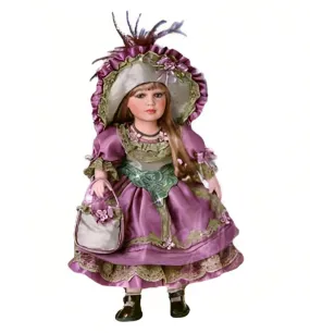 The Ashton-Drake Galleries Jeanette French Porcelain Doll Vintage Style Collectible with Hand-Painted Face Exquisite Designer-Inspired Vintage Party Dress Matching Handbag and Pink Feather-Trimmed Picture Hat 18-inches