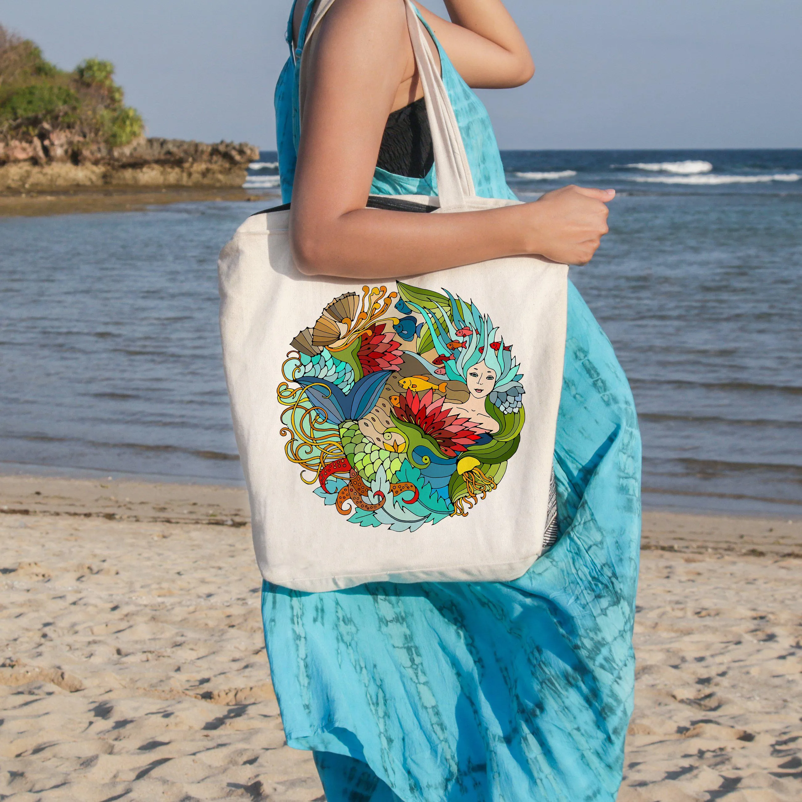 The Happy Mermaid Beach Tote