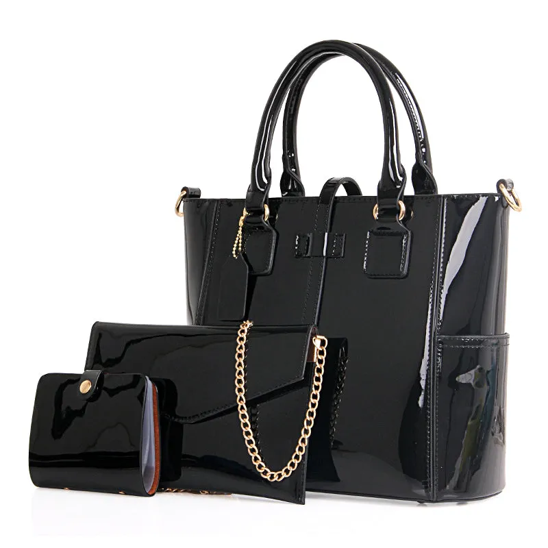 Three-piece patent leather bag