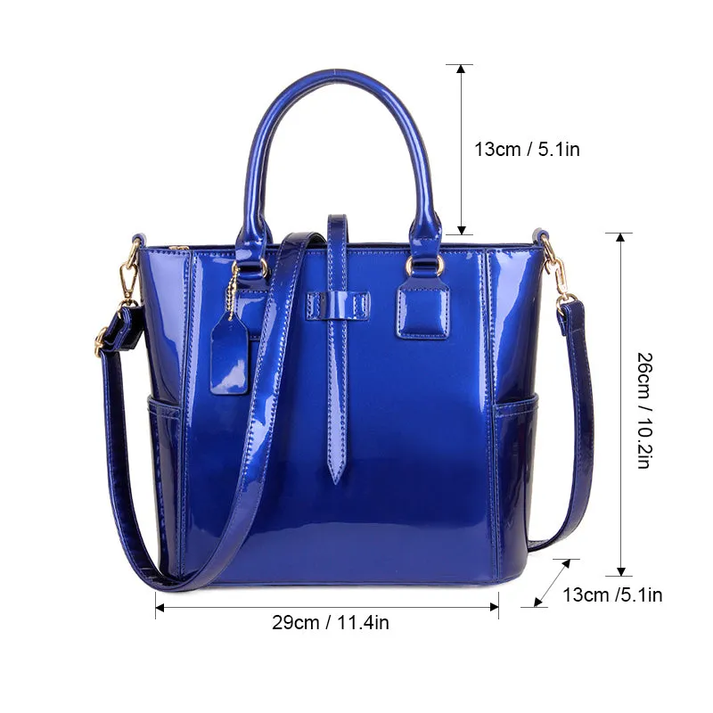 Three-piece patent leather bag