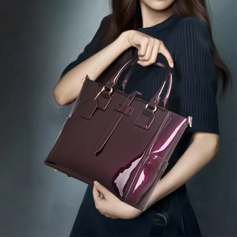 Three-piece patent leather bag