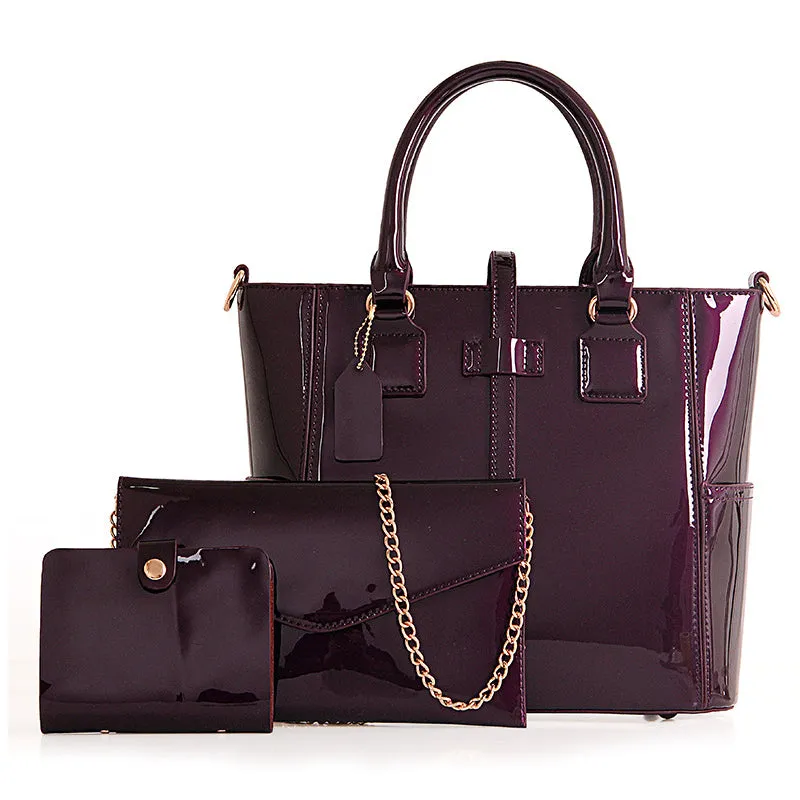 Three-piece patent leather bag