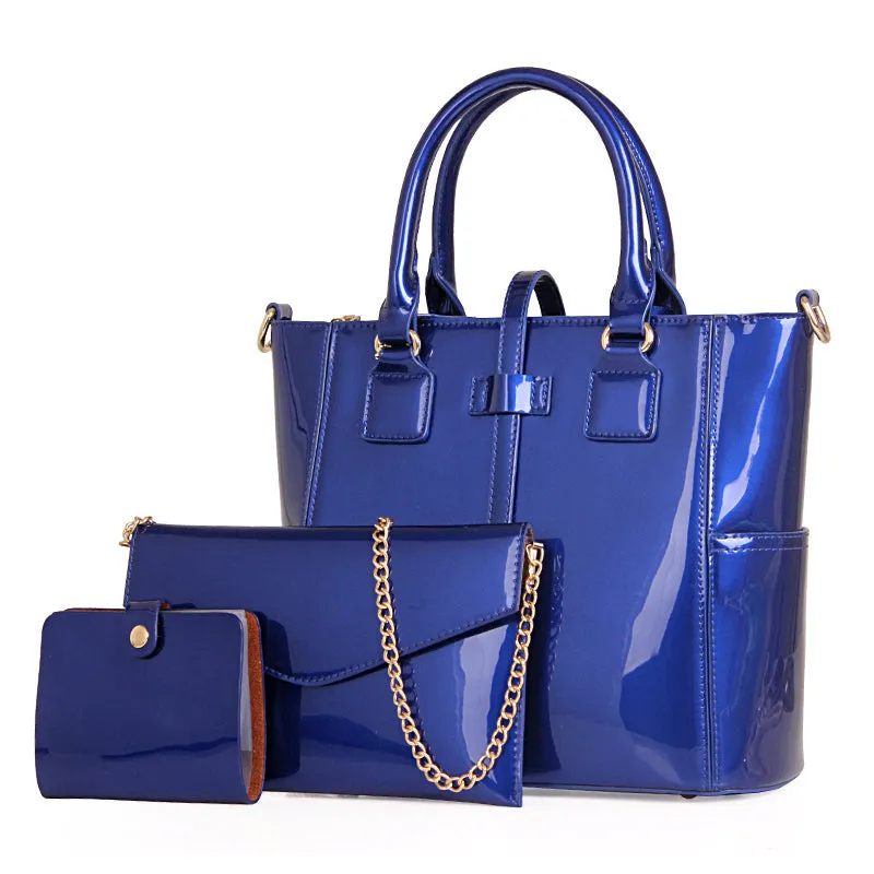 Three-piece patent leather bag