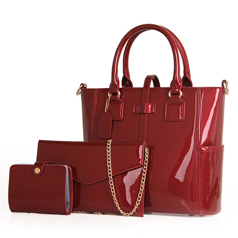 Three-piece patent leather bag