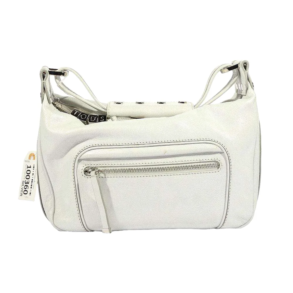 Tods Handbag "Mercer" Silver Metallic Leather Bag (TD1752)