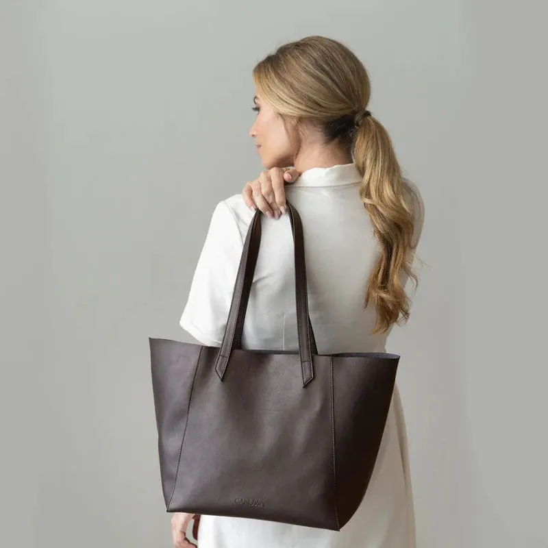 Totissimo Foldable Vegan Leather Tote Bag | Brown