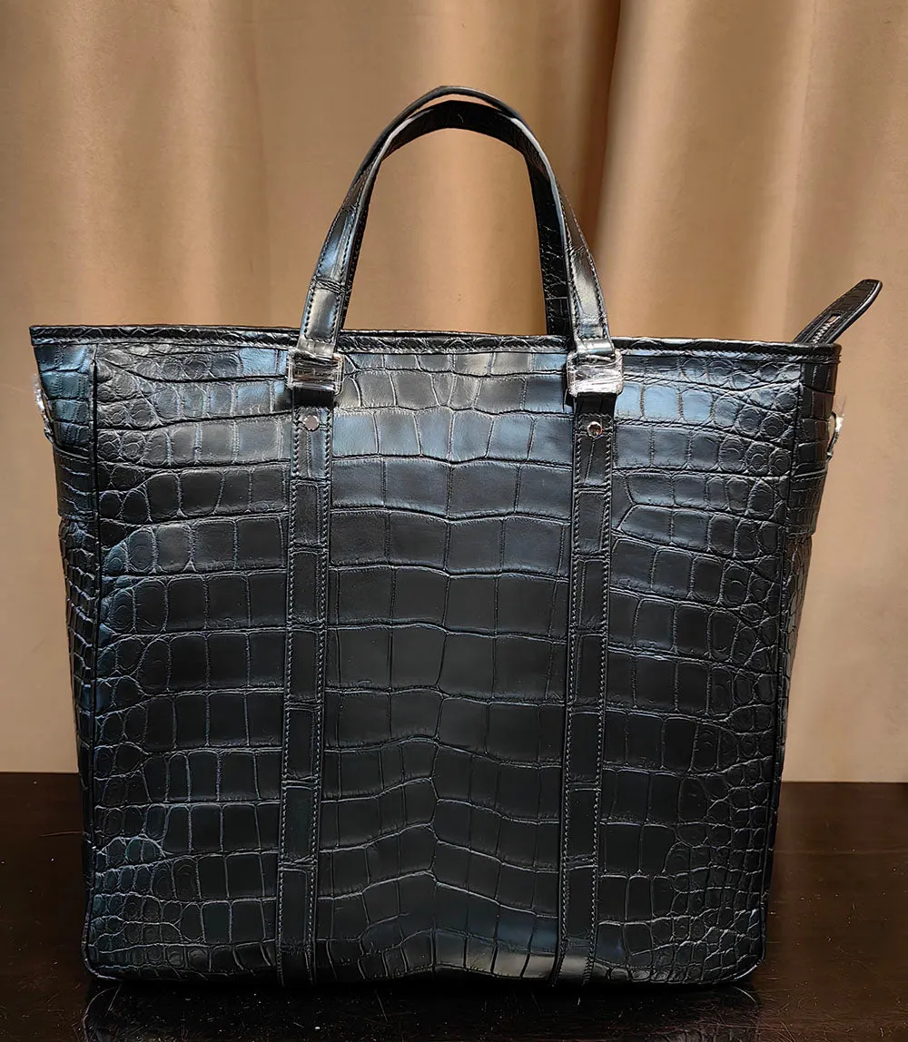 Unisex Crocodile Leather Briefcase Large Tote Bag