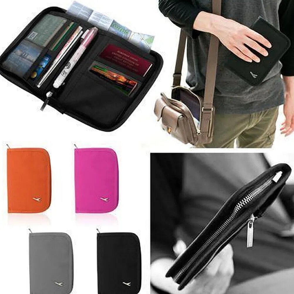 US 2-4 Pcs Travel Bag Document Organiser Zipped Passport Tickets ID Holder Purse