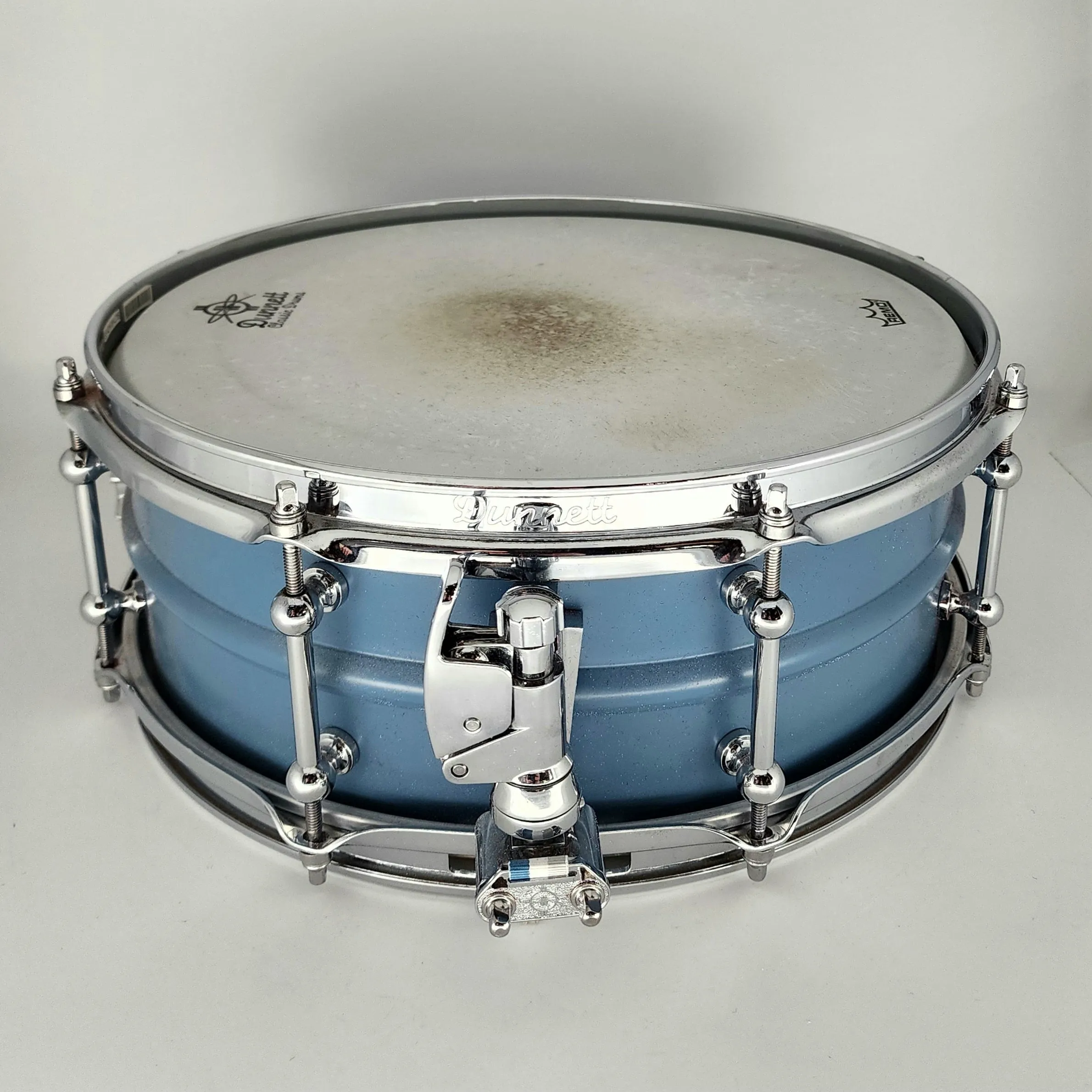 Used Dunnett 2N Aluminum Powdercoat Blue Snare Drum 14x5.5