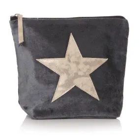 Velvet Effect Star Wash Bag/Clutch - Grey/Copper