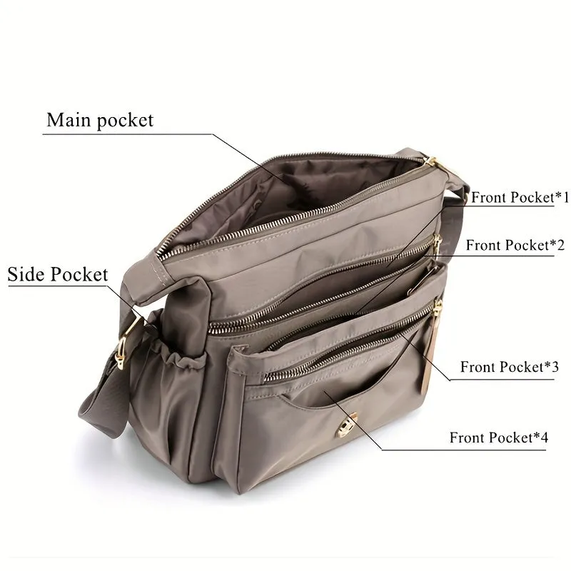 Versatile Solid Color Nylon Hobo Bag - Zipper Closure, Spacious Interior, Durable Polyester Lining, Stylish Shoulder Bag for Work and Daily Use - Womens Casual All-Match Messenger Bag