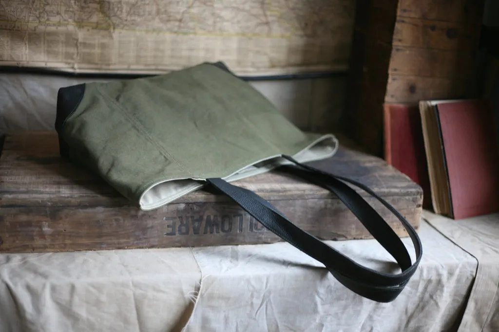 WWII era Canvas and Leather Carryall - SOLD