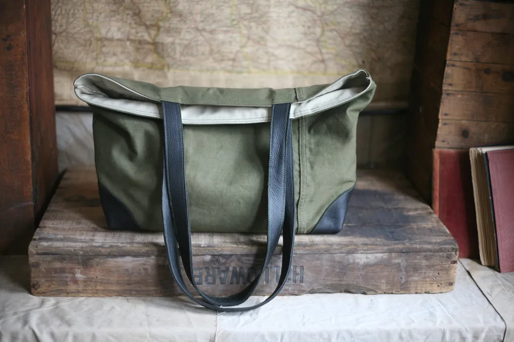 WWII era Canvas and Leather Carryall - SOLD