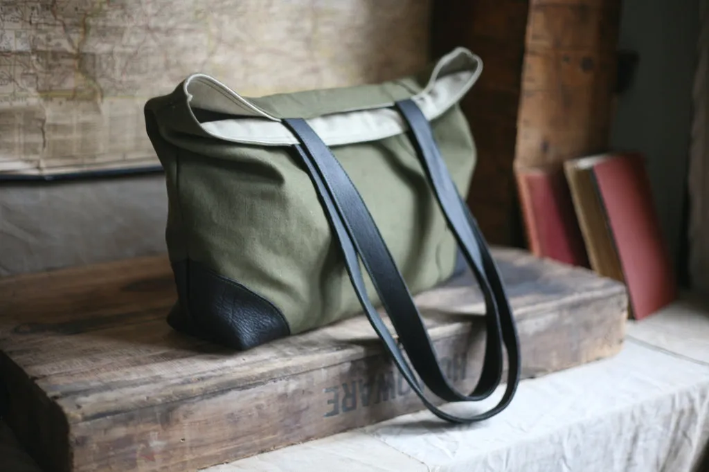 WWII era Canvas and Leather Carryall - SOLD