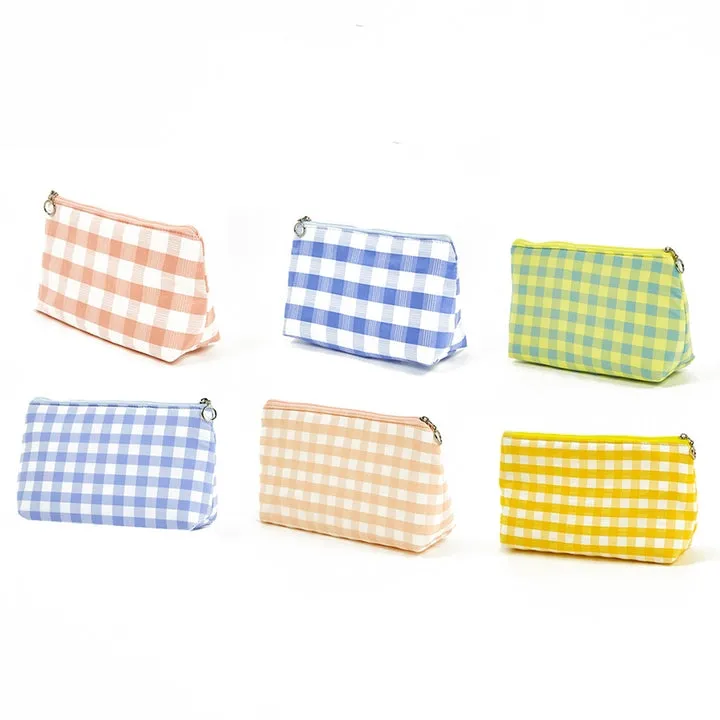 Yellow-Blue Simple Plaid Cosmetic Bag