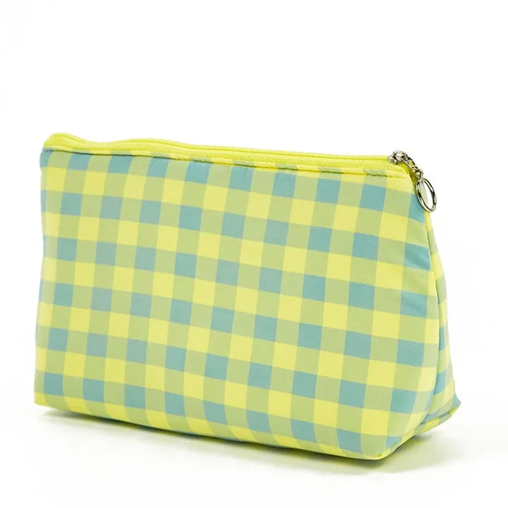 Yellow-Blue Simple Plaid Cosmetic Bag