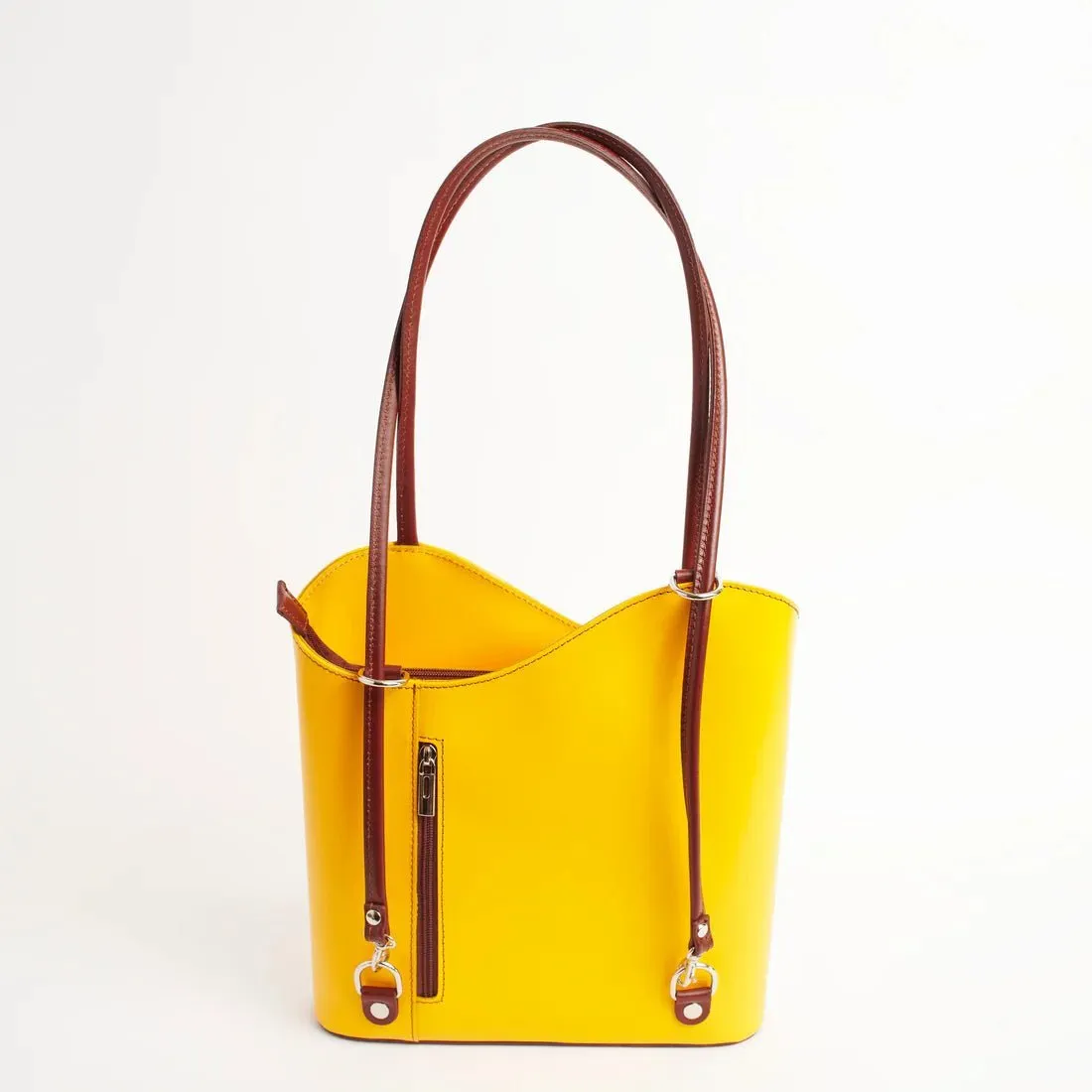 Yellow Leather Convertible Backpack & Tote Bag, Italian Leather Handbag